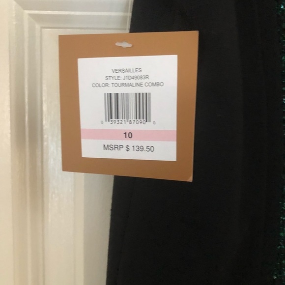 Ellen Tracy  size 10 green metallic thread black faux leather trim back - Picture 12 of 14